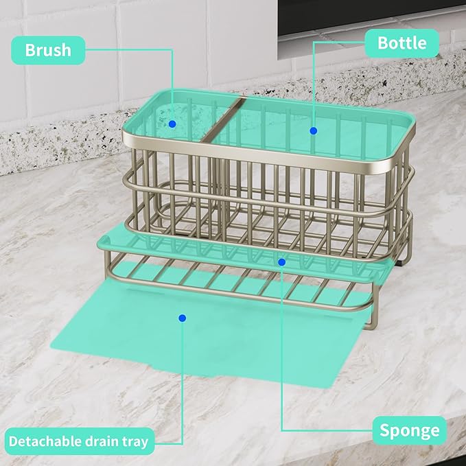 Kitchen Sink Caddy Organizer, Versatile Sponge Holder with Drain Tray