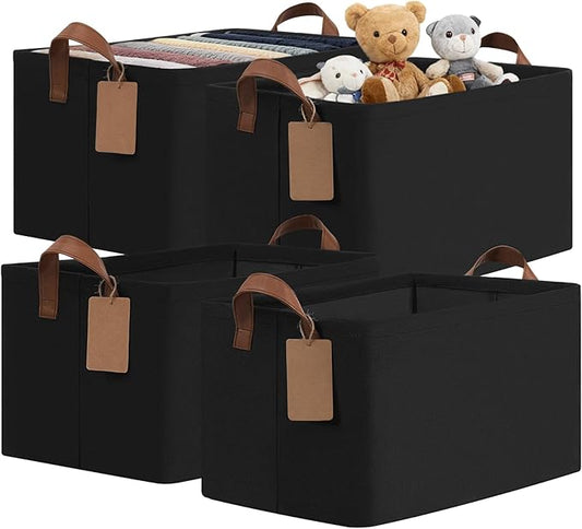 4 Pack Large Storage Baskets for Shelves, Black