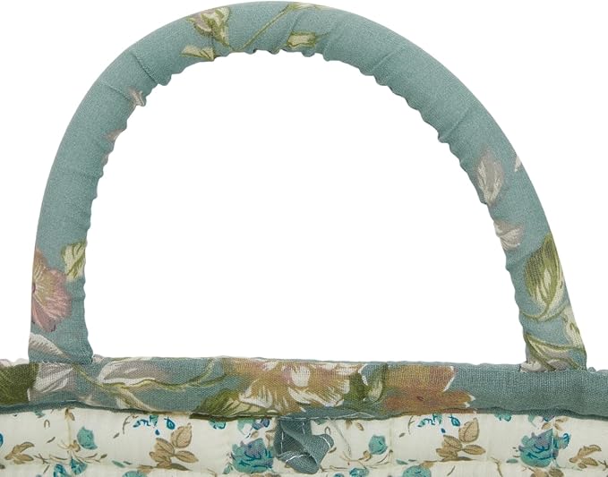 Fabric Baskets for Storage - Quilted Boho Floral Basket with Handles, Foldable Organizer for Home, Office, Clothes, Blankets, Books or Toys - 12'' x 10'' x 10''(Green)
