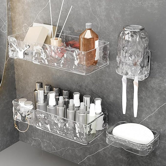 Acrylic Shower Shelves with Soap Dish & Toothbrush Holder