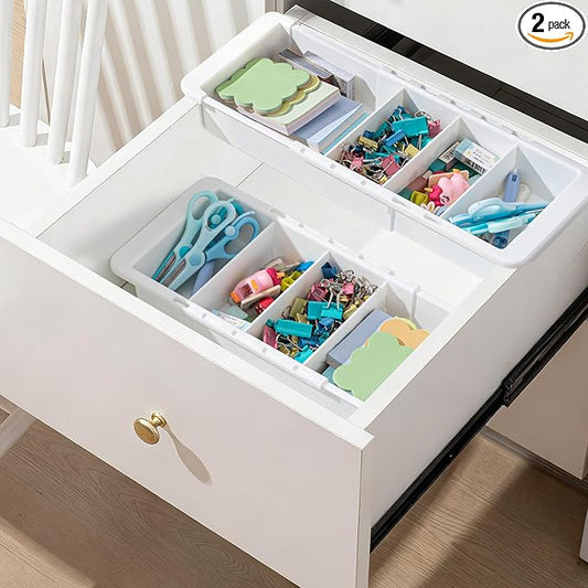 2 Pcs Expandable Drawer Organizer Bins Adjustable Deep Drawer Hanging Organizer