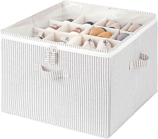 Shoe Organizer for Closet, Fits up to 16 Pairs, Khaki and Beige Stripes