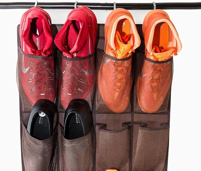 Roomganize Large Over the Door Shoe Organizer for Mens Sneakers (Bison brown)