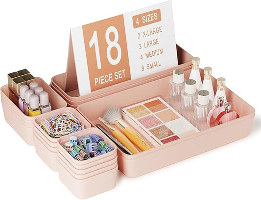 Plastic Drawer Organizers, 18 PCS Bathroom Drawer Organizer Bins