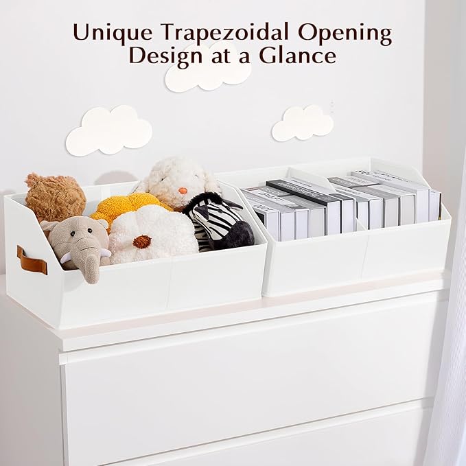 Homsorout Closet Organizers and Storage Bins - 4 Pack Collapsible Divided Trapezoidal Cube Storage Bins Baskets with Orange Handle for Organizing Clothes Blankets, Toys, Books, Towels(White)