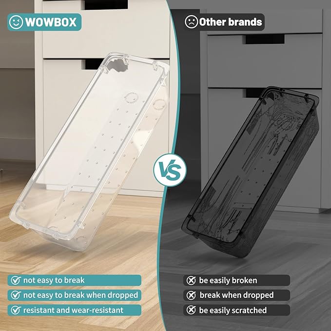 WOWBOX 8 PCS Clear Plastic Drawer Organizer Set, 4 Sizes Desk Drawer Organization and Storage Containers for Makeup, Cosmetics, Jewelry and Gadgets in Kitchen, Bathroom, Bedroom, Office, Clear
