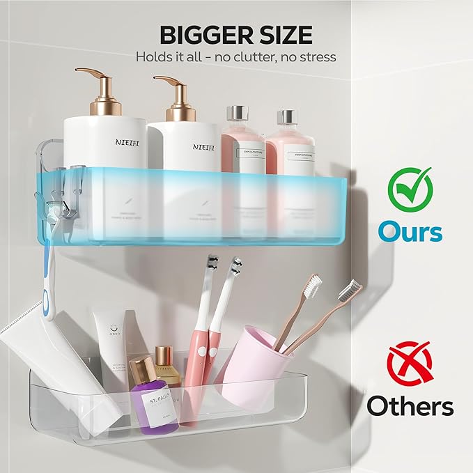 Adhesive Wall Shelf, Shower Shelves 5 Pack with Soap Holder, Clear