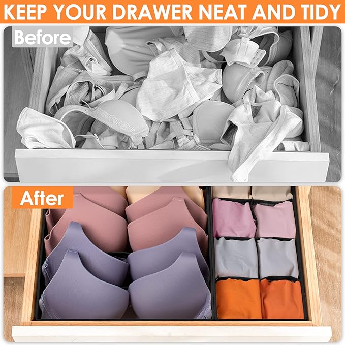 6 Pack Sock Underwear Drawer Organizer Dividers, Black