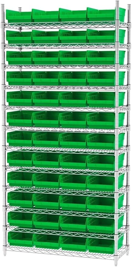 Akro-Mils 30150 Plastic Shelf Bins, Heavy Duty Storage Bins for Garage, Closet, and Drawer Organization, 12" x 8" x 4", Clear, 12-Pack