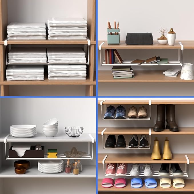CroBlissful 1 Pcs Expandable Shoe Rack Organizer for Closet 16.5-31.5 Inch Adjustable Retractable Hanging Cabinet Shoe Shelf Dorm Room Storage for Space Saving (White)