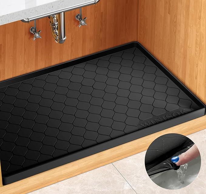 Winisok Silicone Under Sink Mat 37" x 22", kitchen Essentials and Gadgets, Shelf liner and Cabinet Protector, Home Organizers and Storage, Waterproof Bathroom Tray
