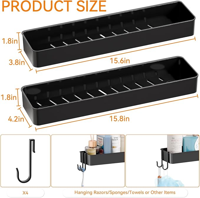 2 Pack Black in Shower Organizers, Adhesive Shower Caddy