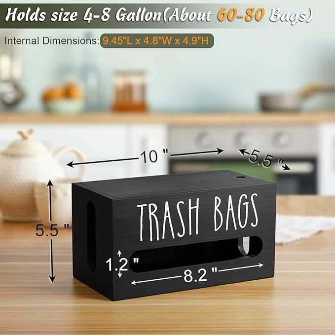 DRASTAR Trash Bag Dispenser, Trash Bag Holder Wall Mount, Wooden Trash Bag Holder for 4-8-gallon Trash Bags Roll Holder Countertop, Home Decor Under Kitchen Sink Organization