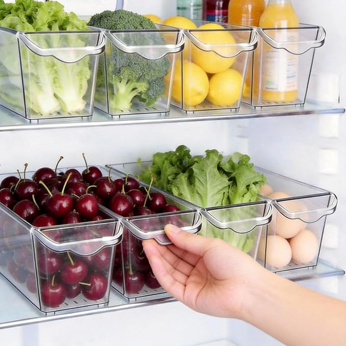 8 Pack Fridge Storage Bins, BPA Free Clear Refrigerator Organizers and Storage Containers, Clear Pantry Organization & Cabinet Bins, Slim Freezer Bin for Kitchen, Mini Fridge, Breast Milk