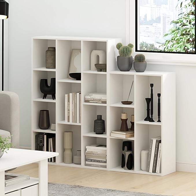Furinno LUDER Book Shelf, 11-Cube Bookshelf, Reversible Bookcase, White