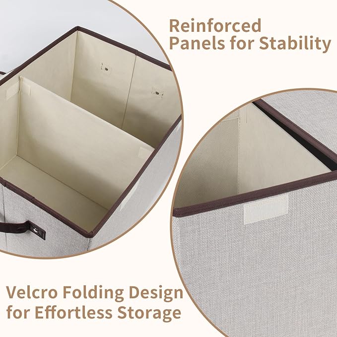 Foldable Fabric Storage Box, 16.5 x 11.8 x 9.8 inches (L x W x H), with Double-Lid & Dividers, Large Organizer for Home, Closet, Office(Grey, 4 Packs)