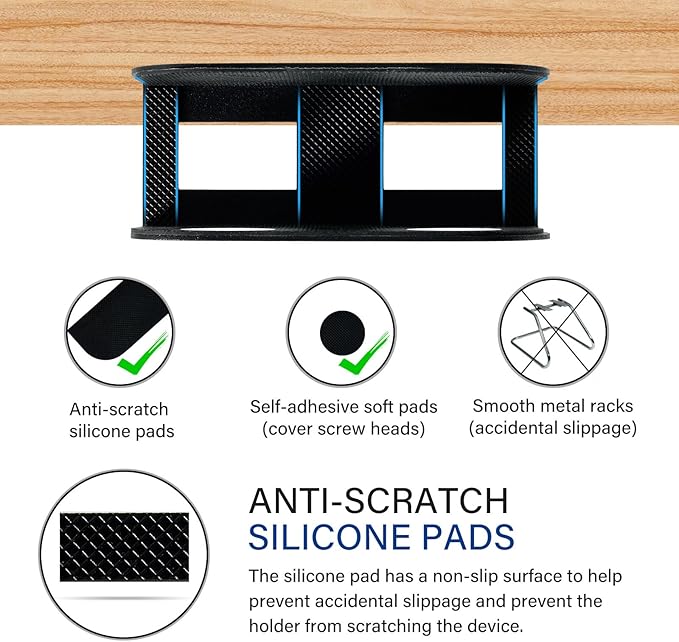 BYMECOST Under Desk Laptop Storage Mount, Metal Under Desk Device Holder, for Devices Up to 1.37" Thick, MacBook, Mini, Keyboard, Router, with Anti-Scratch Silicone (Black)