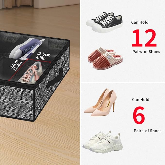 Under Bed Shoe Storage Organizer For Closet, 4 Pack Fit 12x4 Pairs