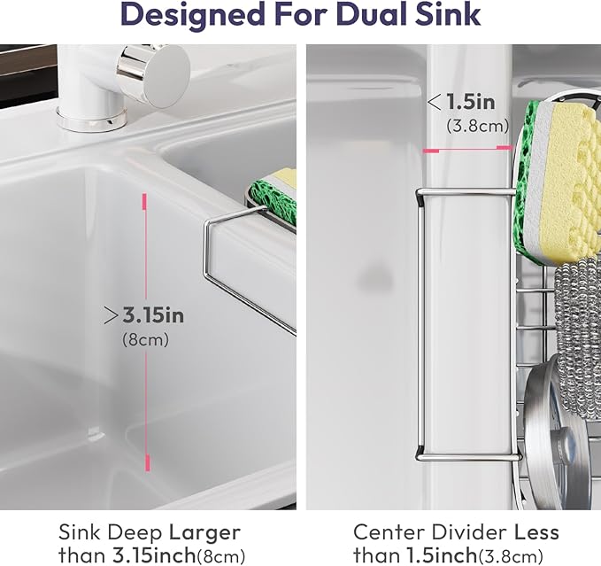 Sponge Holder for Kitchen Sink, Silver L