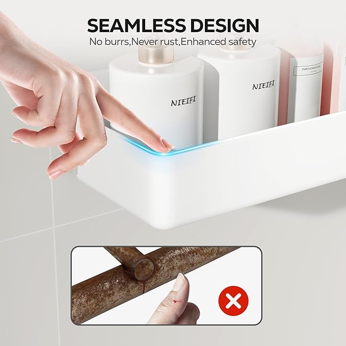 Nieifi Adhesive Wall Shelf, Shower Shelves, Shower Organizer for Bathroom Organization (White, 4 pieces)