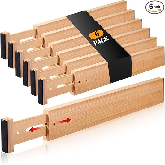 Drawer Divider 6 Pack, Bamboo Kitchen Dividers Organizers Adjustable 17''-22''