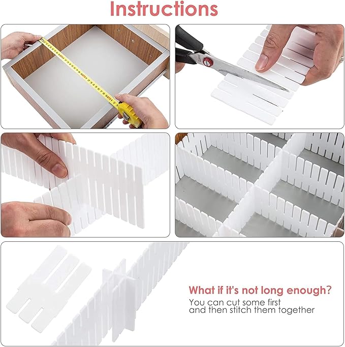 40Pcs Drawer Dividers, Adjustable Drawer Organizer for Socks, Dresser White