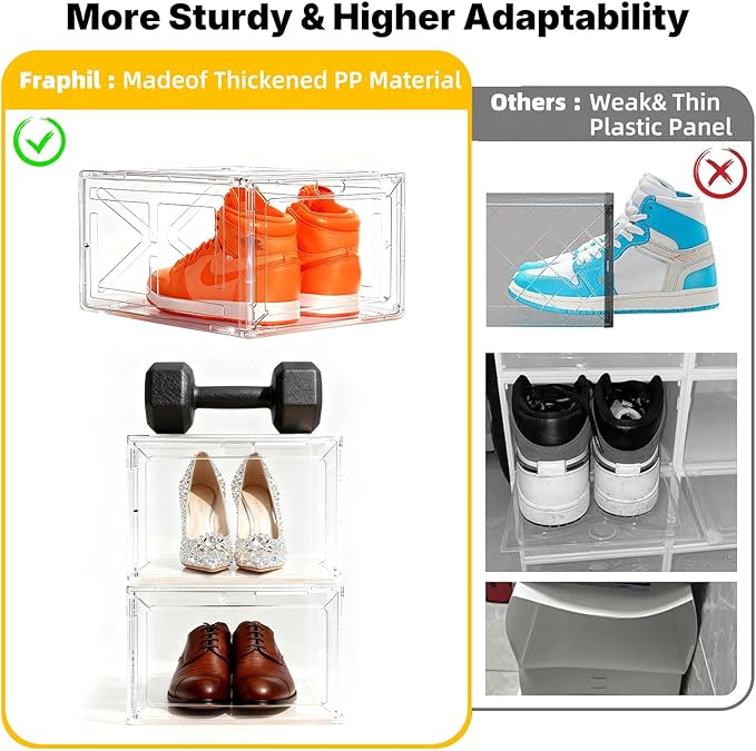 1 Pack Black Drop-Front Sneaker Box with Magnetic Door, Stackable Shoe Organizer for Closet or Room, Fits up to Size 13 – 13.5 x 10.55 x 7.5 In