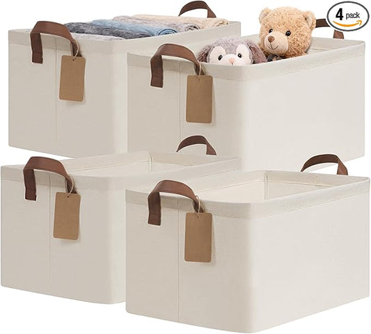 4 Pack Large Storage Baskets for Shelves, Beige