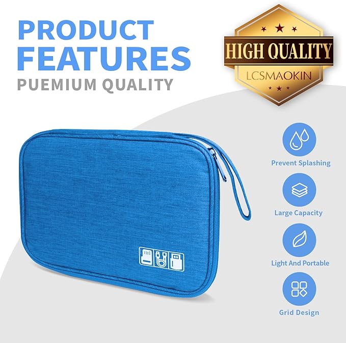 Lcsmaokin Electronics Travel Organizer,Portable Waterproof Electronic Travel Storage Bag for Small Charging Cord Storage,Charger,Small Electronics,SD Card etc,for Travel,Business - Sky Blue