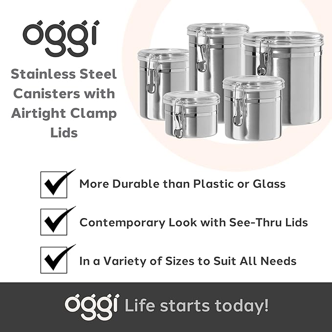 Stainless Steel Kitchen Canister 152 fl oz, Airtight Clamp Lid