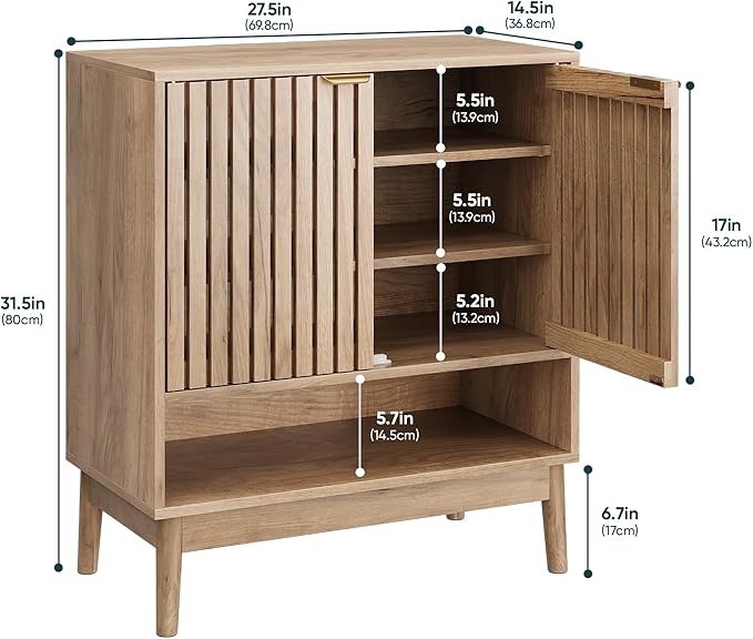 Kiasthome Shoe Storage Cabinet with Adjustable Shelves, Wooden Shoe Organizer, Shoes Rack for Entryway, Hallway, Living Room (Natural Wood, 27.56" W)