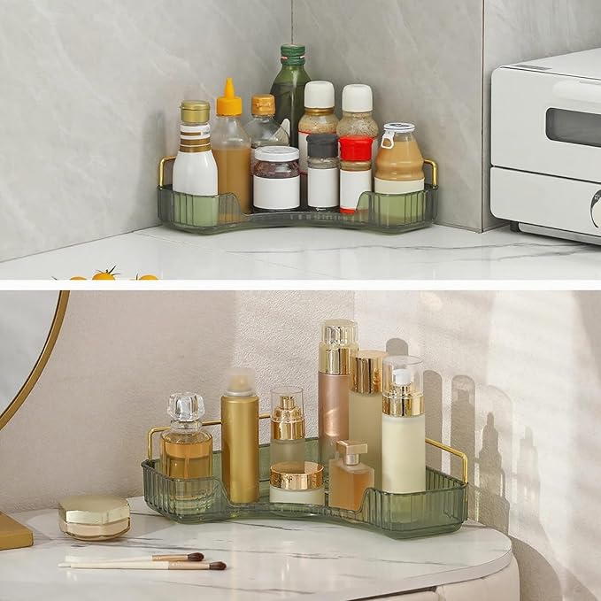 Corner Bathroom Countertop Organizer, Green, 1 Tier