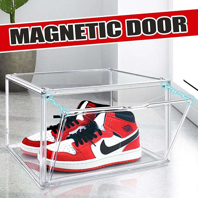 1 Pack Clear Shoe Organizer for Closet Shoes Storage Box for Sneakerheads Plastic Stackable Sneaker Display Case Storage Bins with Lids,Size 14