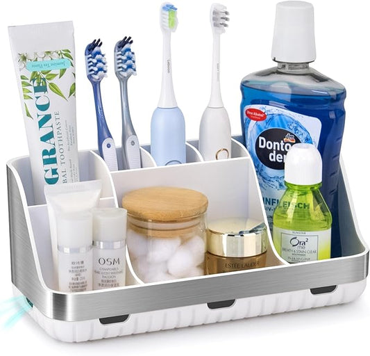 Toothbrush Holders for Bathrooms Countertop Organizer, Silver