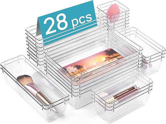 28 PCS Clear Plastic Drawer Organizers Set