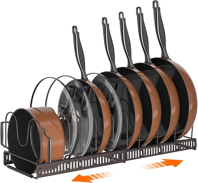 Pots and Pans Organizer Rack for under Cabinet, Bronze