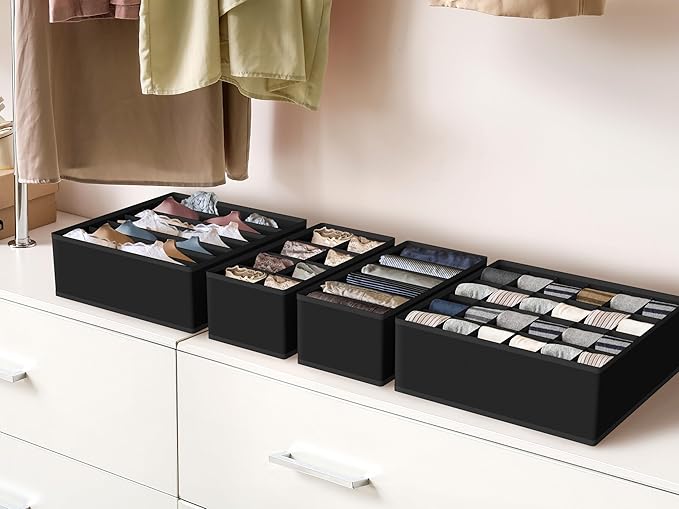 Simple Houseware 4-Pack Drawer Organizer Set, Black