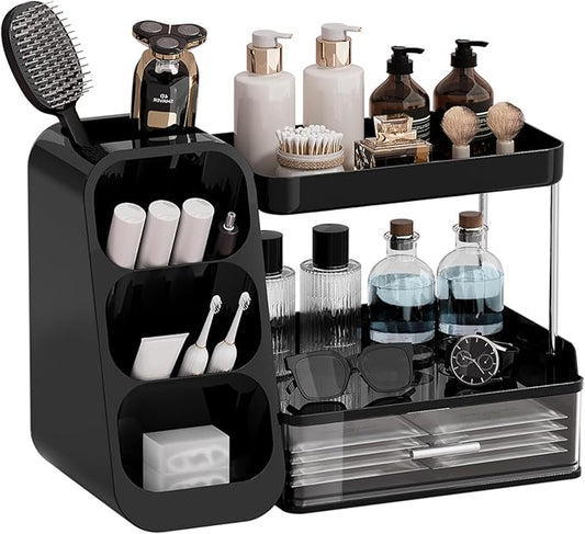 Makeup Organizer for Vanity with Brush Holder, Black