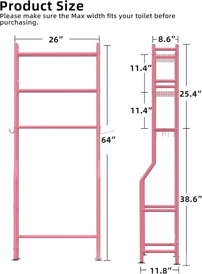 Livilord 3-Tier Over The Toilet Storage, Pink