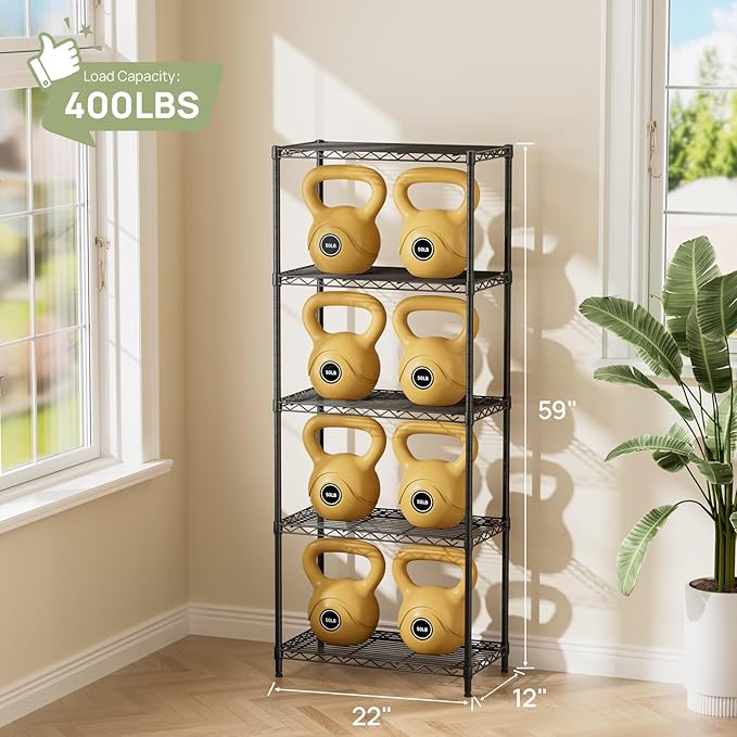 5 Tier Adjustable Storage Shelves Heavy Duty Metal Utility Shelf 500LBS Capacity