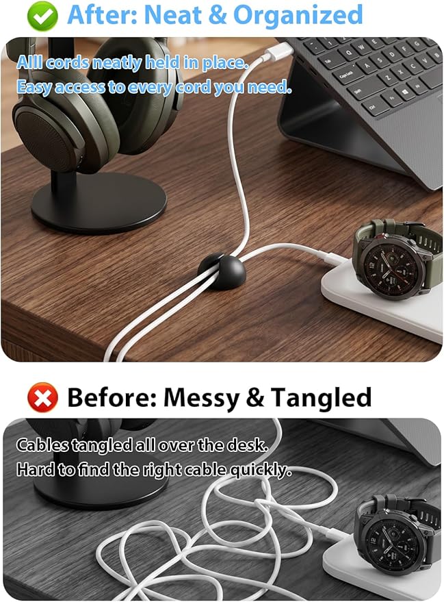Shintop Cord Organizer, 6 Pack Black Charger Holder Cable Clips Wire Clips for Organizing Desk Nightstand Car Phone Charger