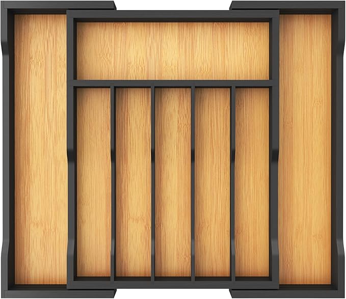 Silverware Drawer Organizer, Natural and Black