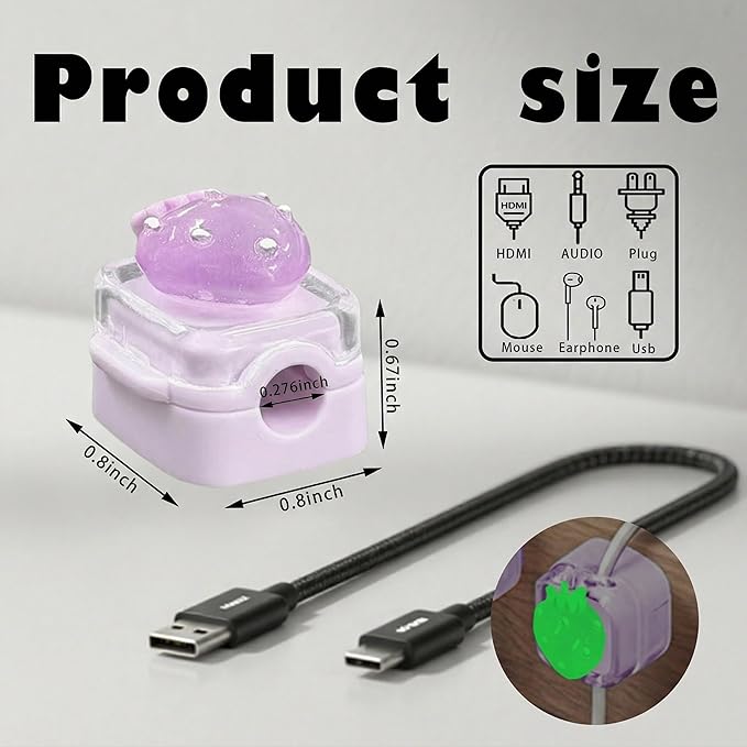 9Pack Magnetic Cable Clips for Nightstand, Adhesive Night-Glowing Cord Holder Organizer for Office Home Desk Wall Car (Purple,Strawberry)