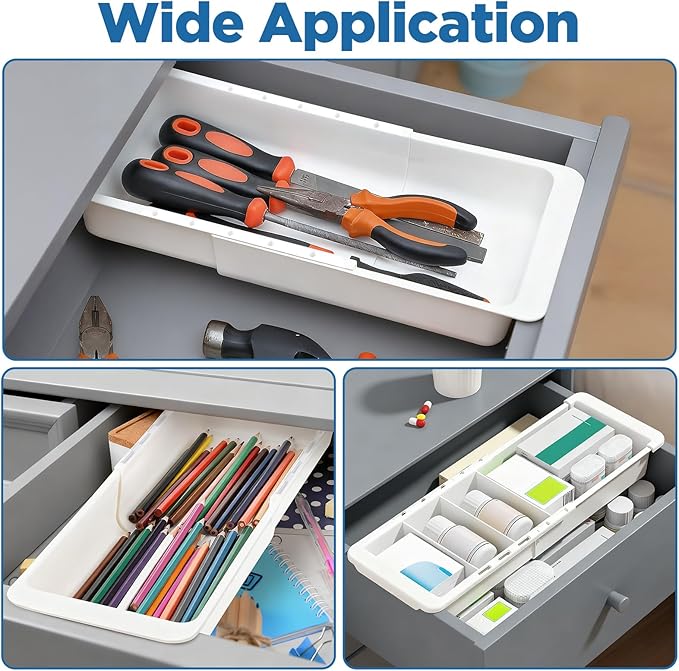 2pcs Drawer Organizer Expandable with Insert Adjustable Drawer Storage Tray Desktop Drawers Dividers to Organize and Store desk drawers organizer tray for Bathroom Office Kitchen
