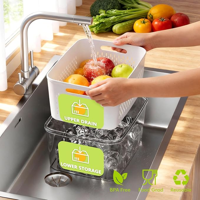 HOMETALL 6 PCS Fruit Storage Containers for Fridge with 6 Removable Colanders, BPA Free Produce Containers for refrigerator, Dishwasher & Microwave Safe Food Containers Keep Fruit, Salad, Berry, Fresh
