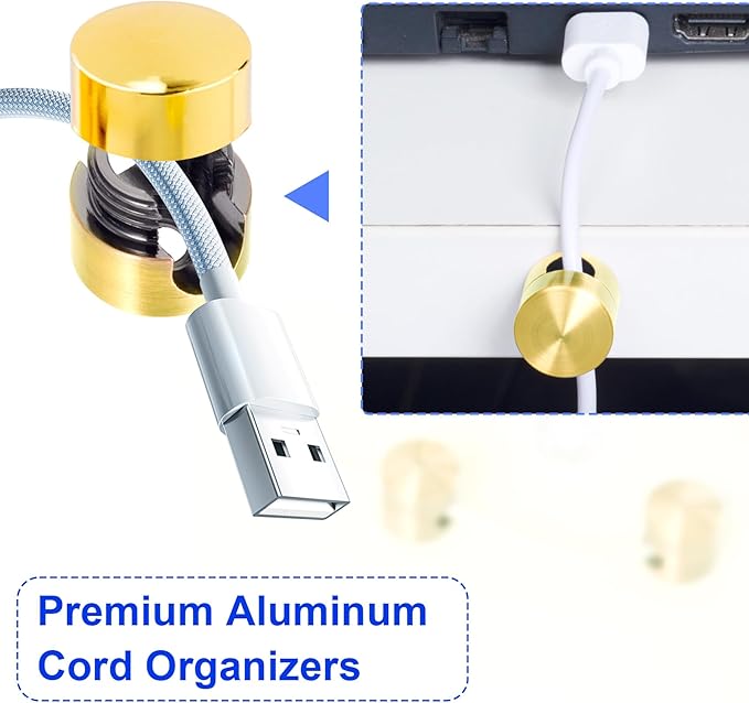 4 Sets Charger Holders for Cords, Gold Color Adjustable Cable Anchor Holders