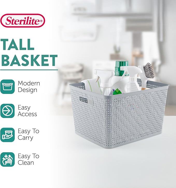 18 Pack Plastic Storage Bin Organization Containers, Tall Baskets, Cement