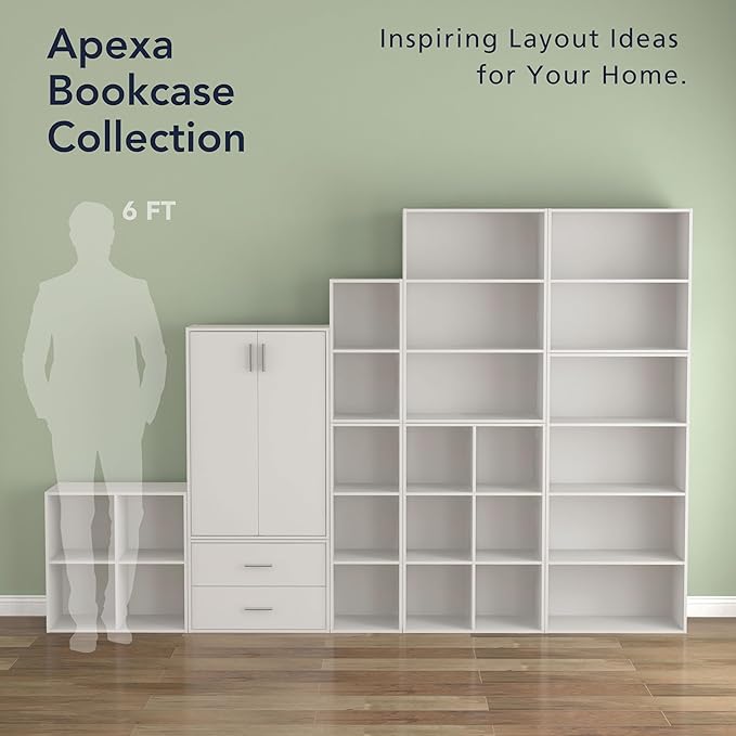 Homes: Inside + Out Apexa 2-Cube Storage Organizer Shelves, Stackable Wood Bookcase Fits Cubby Bins for Organization, Dorm Teen Room Decor & Home Office, White