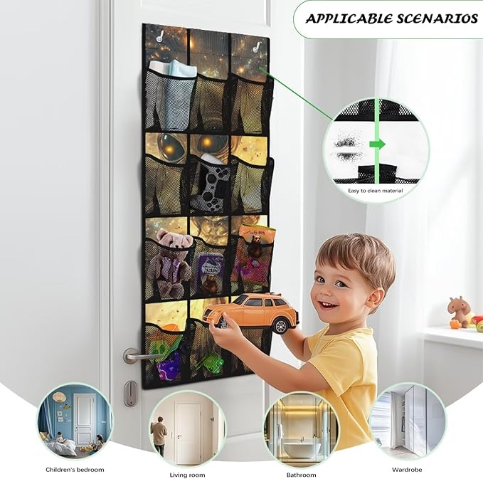 Alien Over the Door Shoe Organizer with Pockets 4 Shelf Large Shoe Organizer Door Hanger for Bathroom Small Spaces Apartment Bedroom Closet Door Hanging Storage Bag