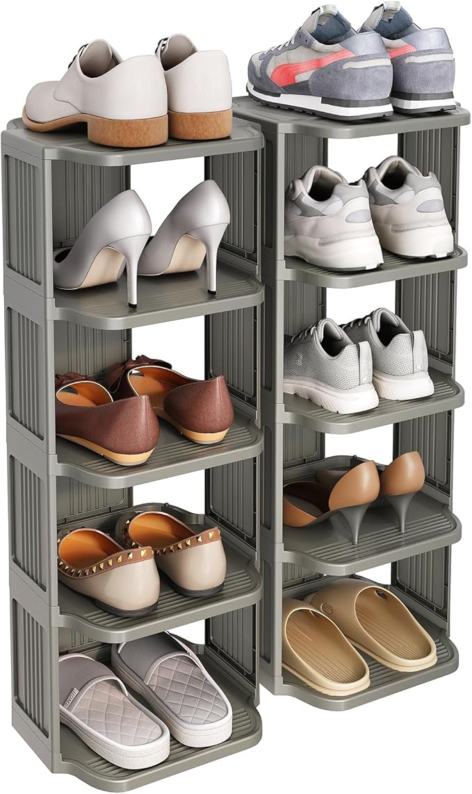 10-Tier Vertical Plastic Shoe Rack, Gray